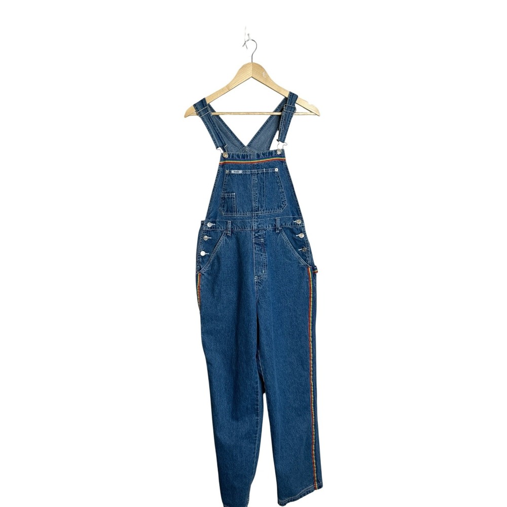 Vintage 90s Revolt Rainbow Pride Stripe Denim Overalls - Size Medium